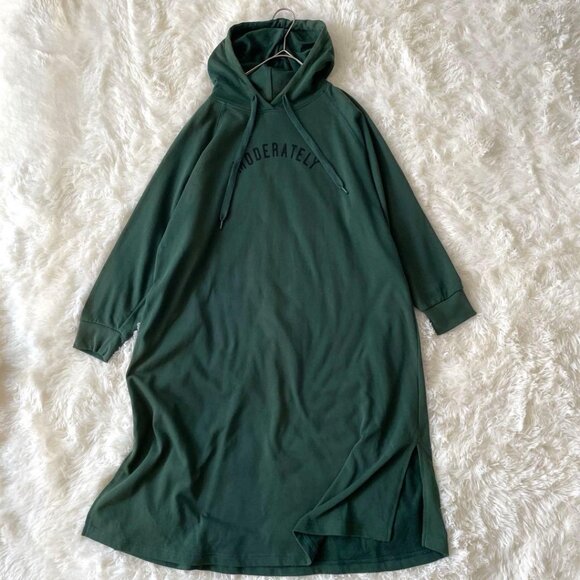 Corza Long Hoodie Dress L - Green Sweatshirt - Picture 1 of 6